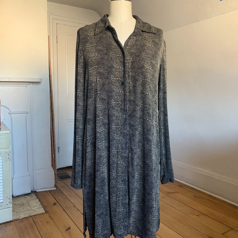 Vintage 90s Citi Dress Black & White Reptile Print Shirt Dress / Collared Tunic